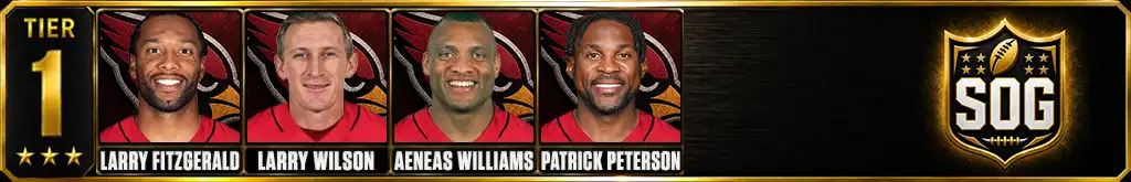 Tier 1 best Arizona Cardinals Players of all-time featuring Larry Fitzgerald, Larry Wilson, Aeneas Williams, and Patrick Peterson