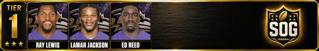 Tier 1 best Baltimore Ravens of all-time featuring Ray Lewis, Lamar Jackson, and Ed Reed