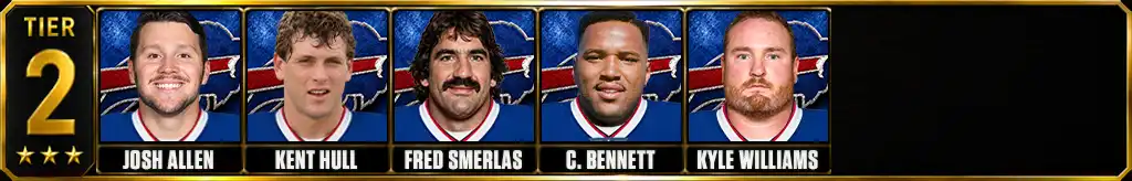 Alt Text: Tier 2 best Buffalo Bills of all-time featuring Josh Allen, Kent Hull, Fred Smerlas, Cornelius Bennett, and Kyle Williams