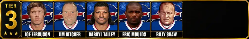 Tier 3 best Buffalo Bills of all-time featuring Joe Ferguson, Jim Ritcher, Darryl Talley, Eric Moulds, and Billy Shaw