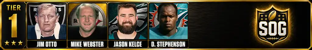 Tier 1 best NFL centers of all-time featuring Jim Otto, Mike Webster, Jason Kelce, and Dwight Stephenson