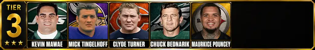 Tier 3 best nfl centers of all-time featuring Kevin Mawae, Mick Tingelhoff, Clyde Turner, Chuck Bednarik, and Maurkice Pouncey