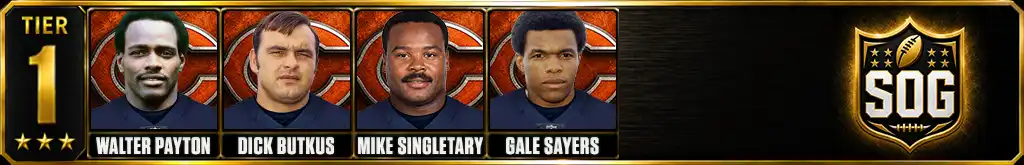 Tier 1 best Chicago Bears Players of all-time featuring Walter Payton, Dick Butkus, Mike Singletary, and Gale Sayers