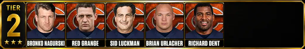 Tier 2 best Chicago Bears Players of all-time featuring Bronko Nagurski, Red Grange, Sid Luckman, Brian Urlacher, and Richard Dent