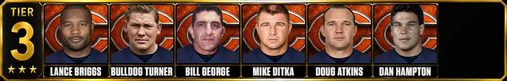 Tier 3 best Chicago Bears of all-time featuring Lance Briggs, Bulldog Turner, Bill George, Mike Ditka, Doug Atkins, and Dan Hampton