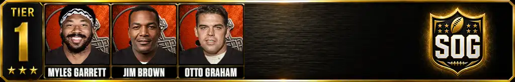 Tier 1 best Cleveland Browns of all-time featuring Myles Garrett, Jim Brown, and Otto Graham