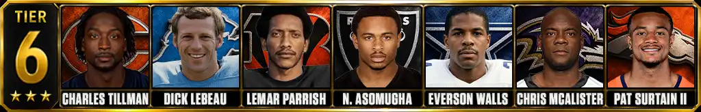 Tier 6 best cornerbacks of all-time featuring Charles Tillman, Dick LeBeau, Lemar Parrish, Nnamdi Asomugha, Everson Walls, Chris McAlister, Pat Surtain II