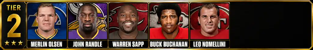 Tier 2 best defensive tackles in NFL history featuring Merlin Olsen, John Randle, Warren Sapp, Buck Buchanan and Leo Nomellini