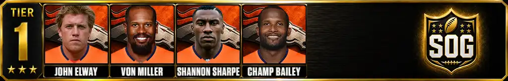 Tier 1 best Denver Broncos of all-time featuring John Elway, Von Miller, Shannon Sharpe, and Champ Bailey