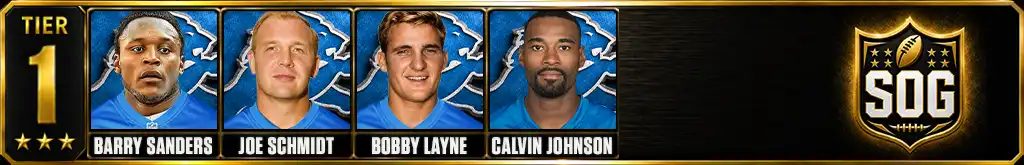 Tier 1 best Detroit Lions Players of all-time featuring Barry Sanders, Joe Schmidt, Bobby Layne, and Calvin Johnson