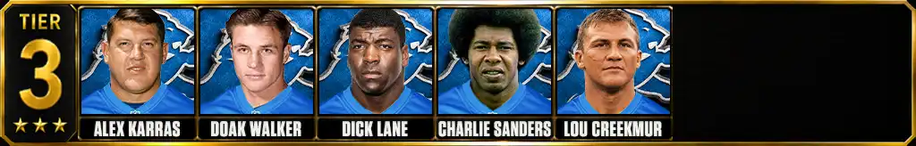 Tier 3 best Detroit Lions of all-time featuring Alex Karras, Doak Walker, Dick Lane, Charlie Sanders, and Lou Creekmur