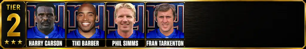 Tier 2 best New York Giants of all-time featuring Harry Carson, Tiki Barber, Phil Simms, and Fran Tarkenton