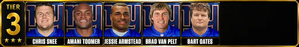 Tier 3 best New York Giants of all-time featuring Chris Snee, Amani Toomer, Jessie Armstead, Brad Van Pelt, and Bart Oates