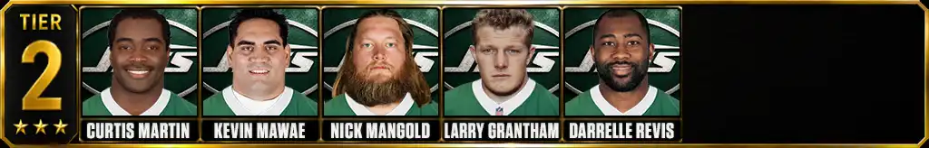 Tier 2 best New York Jets of all-time featuring Curtis Martin, Kevin Mawae, Nick Mangold, Larry Grantham, and Darrelle Revis