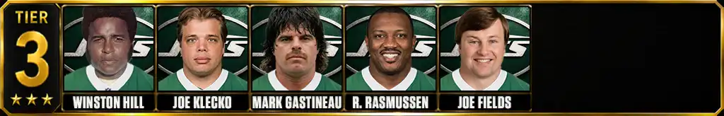 Tier 3 best New York Jets of all-time featuring Winston Hill, Joe Klecko, Mark Gastineau, Randy Rasmussen, and Joe Fields