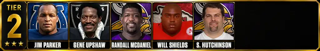 Tier 2 best offensive guards of all-time featuring Jim Parker, Gene Upshaw, Randall McDaniel, Will Shields, and Steve Hutchinson