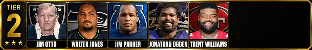 Tier 2 best offensive linemen of all-time featuring Jim Otto, Walter Jones, Jim Parker, Jonathan Ogden, and Trent Williams