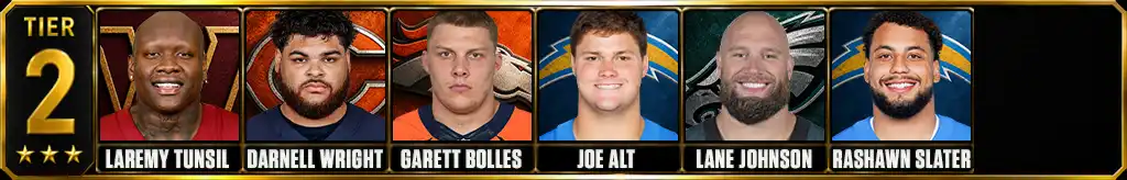 Best offensive tackles in the NFL today 2026 prediction Tier 2 featuring Laremy Tunsil, Darnell Wright, Garett Bolles, Joe Alt, Lane Johnson, Rashawn Slater