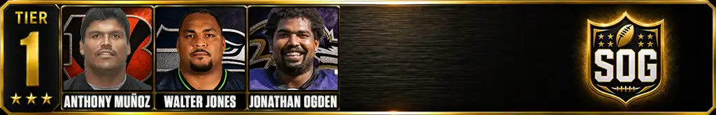 Tier 1 best offensive tackles of all-time featuring Anthony Muñoz, Walter Jones, and Jonathan Ogden