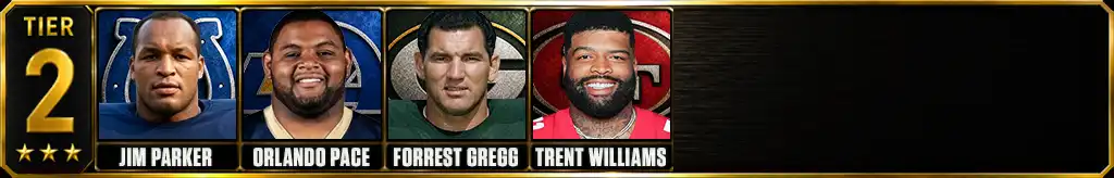 Tier 2 best offensive tackles of all-time featuring Jim Parker, Orlando Pace, Forrest Gregg, and Trent Williams