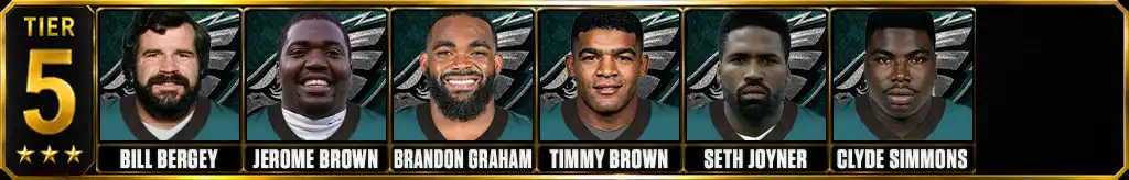Tier 5 best Philadelphia Eagles of all-time featuring Bill Bergey, Jerome Brown, Brandon Graham, Timmy Brown, Seth Joyner, and Clyde Simmons