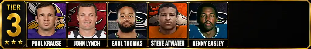 Tier 3 best safeties of all-time featuring Paul Krause, John Lynch, Earl Thomas, Steve Atwater, Kenny Easley