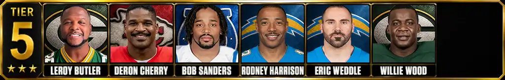 Tier 5 best safeties of all-time featuring LeRoy Butler, Deron Cherry, Bob Sanders, Rodney Harrison, Eric Weddle, Willie Wood
