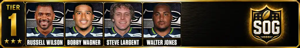 Tier 1 best Seattle Seahawks of all-time featuring Russell Wilson, Bobby Wagner, Steve Largent, and Walter Jones