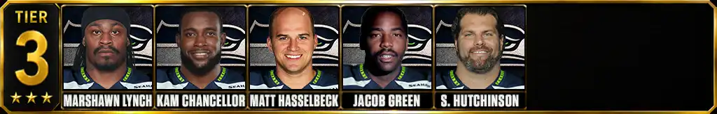 Tier 3 best Seattle Seahawks of all-time featuring Marshawn Lynch, Kam Chancellor, Matt Hasselbeck, Jacob Green, and Steve Hutchinson