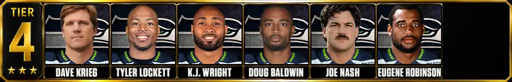 Tier 4 best Seattle Seahawks of all-time featuring Dave Krieg, Tyler Lockett, K.J. Wright, Doug Baldwin, Joe Nash, and Eugene Robinson
