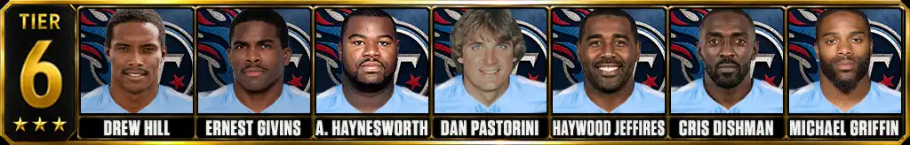 Tier 6 best Tennessee Titans Players of all-time featuring Drew Hill, Ernest Givins, Albert Haynesworth, Dan Pastorini, Haywood Jeffires, Cris Dishman, and Michael Griffin