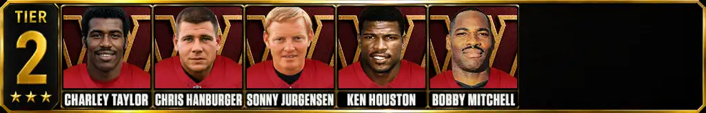 Tier 2 best Washington Commanders players of all-time featuring Charley Taylor, Chris Hanburger, Sonny Jurgensen, Ken Houston, and Bobby Mitchell