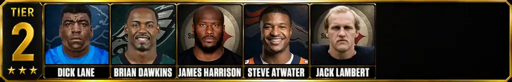 Hardest NFL hitters ever Tier 2 featuring Dick Lane, Brian Dawkins, James Harrison, Steve Atwater, and Jack Lambert