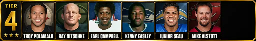 Hardest NFL hitters ever Tier 4 featuring Troy Polamalu, Ray Nitschke, Earl Campbell, Kenny Easley, Junior Seau, and Mike Alstott