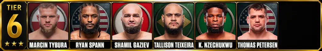 UFC heavyweight rankings Tier 6 with Marcin Tybura, Ryan Spann, Shamil Gaziev, Tallison Teixeira, Kennedy Nzechukwu and Thomas Petersen