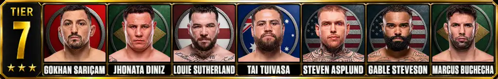 UFC heavyweight rankings Tier 7 with Gokhan Saricam, Jhonata Diniz, Louie Sutherland, Tai Tuivasa, Steven Asplund, Gable Steveson and Marcus Buchecha