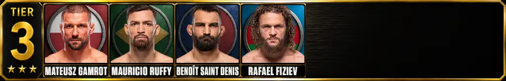 UFC lightweight rankings Tier 3 featuring Mateusz Gamrot, Mauricio Ruffy, Benoit Saint Denis and Rafael Fiziev