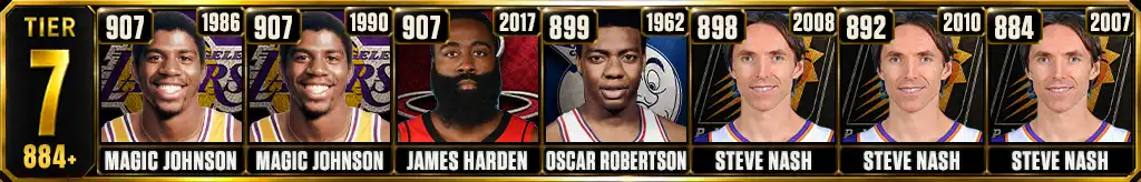 NBA most assists in a single season Tier 7 graphic featuring Magic Johnson, James Harden, Oscar Robertson and Steve Nash