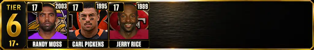 Tier 6 part 2 Most Receiving Touchdowns in a Single NFL Season featuring Randy Moss, Carl Pickens, and Jerry Rice