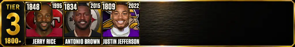 Tier 3 most receiving yards in a single season featuring Jerry Rice, Antonio Brown, and Justin Jefferson