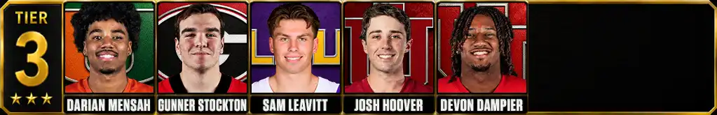 2026 college football quarterback rankings Tier 3 featuring Darian Mensah, Gunner Stockton, Sam Leavitt, Josh Hoover and Devon Dampier
