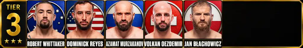 UFC light heavyweight rankings Tier 3 with Robert Whittaker, Dominick Reyes, Azamat Murzakanov, Volkan Oezdemir and Jan Błachowicz
