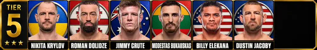 UFC light heavyweight rankings Tier 5 with Nikita Krylov, Roman Dolidze, Jimmy Crute, Modestas Bukauskas, Billy Elekana and Dustin Jacoby