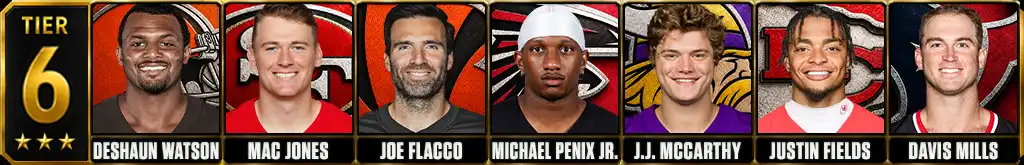 Best quarterbacks in the NFL today 2026 Tier 6 graphic