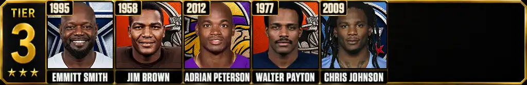 Tier 3 of the best running back seasons in NFL history with Emmitt Smith, Jim Brown, Adrian Peterson, Walter Payton and Chris Johnson