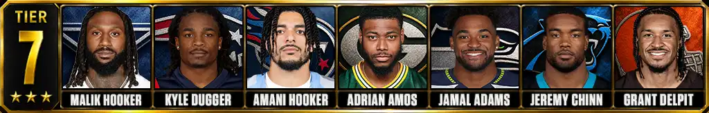 Best safeties in the NFL since 2020 Tier 7 featuring Malik Hooker, Kyle Dugger, Amani Hooker, Adrian Amos, Jamal Adams, Jeremy Chinn, and Grant Delpit