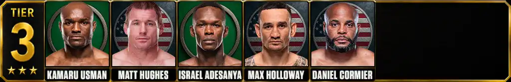 Best UFC fighters of all-time Tier 3 featuring Kamaru Usman, Matt Hughes, Israel Adesanya, Max Holloway and Daniel Cormier
