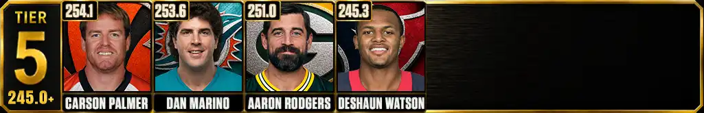 Most Passing Yards Per Game in NFL History Tier 5 featuring Carson Palmer, Dan Marino, Aaron Rodgers and Deshaun Watson